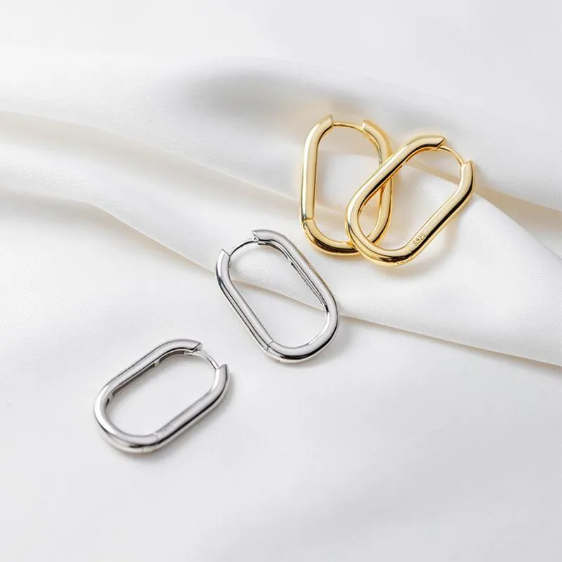 Sterling Silver Oval Hoop örhängen för kvinnor Korean Punk Simple Gold Circle Earring Ear Piercing Minimalist Jewelry Girl Huggie