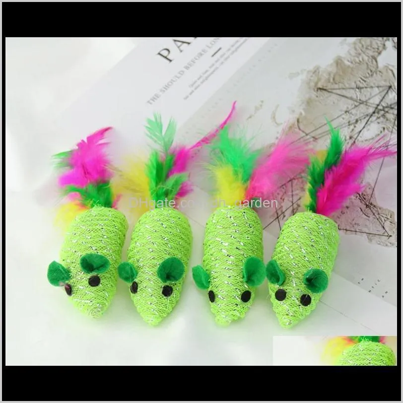 new green braided artificial feather mouse toy with funny sounds funny cat toy cat supplies scratch resistant animal toys sn2403