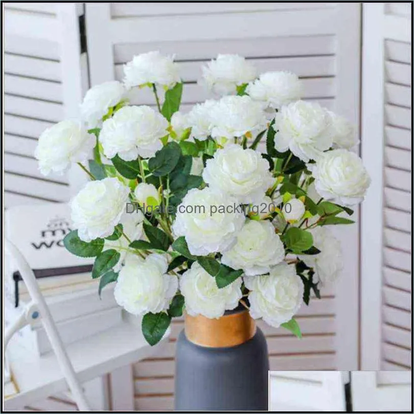 10PCS Silk Peonies High-Quality Artificial Flowers Wedding Arrangement Diy Indoor Furnishings Vase Home Christmas Decoration 220110