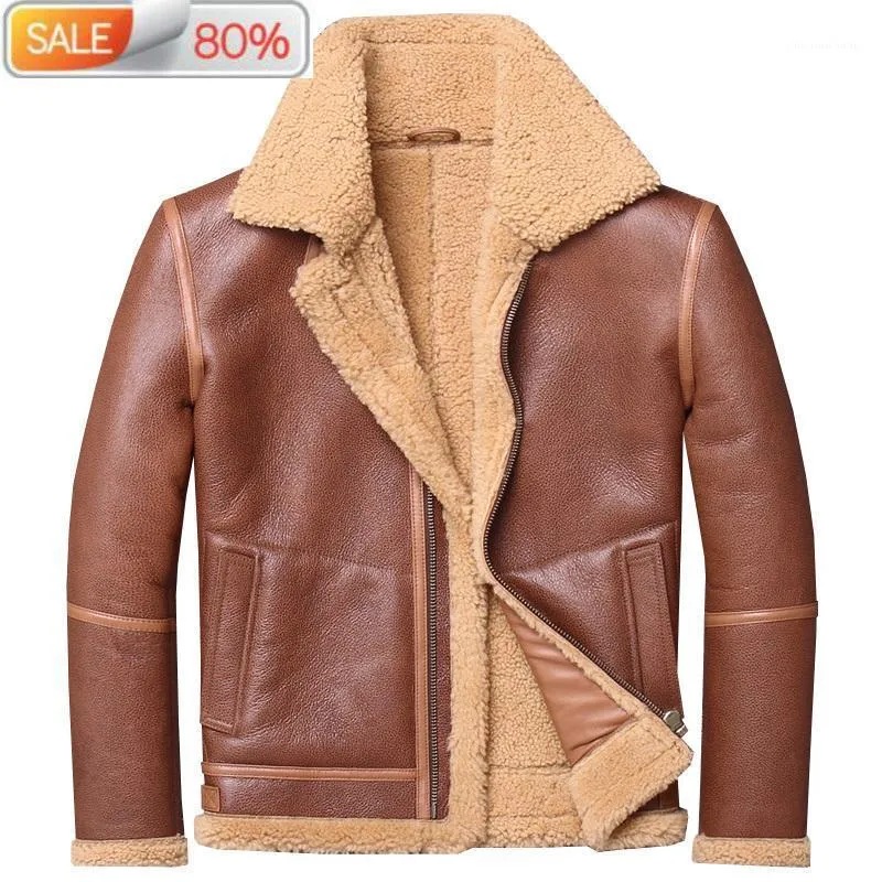 Men's Leather & Faux 2021 Genuine Men Vintage Autumn Winter Sheepskin Coat Shearling Wool Fur Jacket Man M1903 B23214