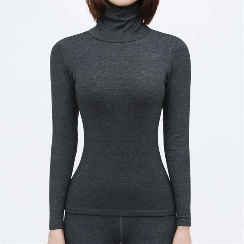 Thermal Underwear Women Long Johns Set HIGH Collar Pure Cotton SLIM FIT Solid Color Long Sleeve thermisch ondergoed 211217