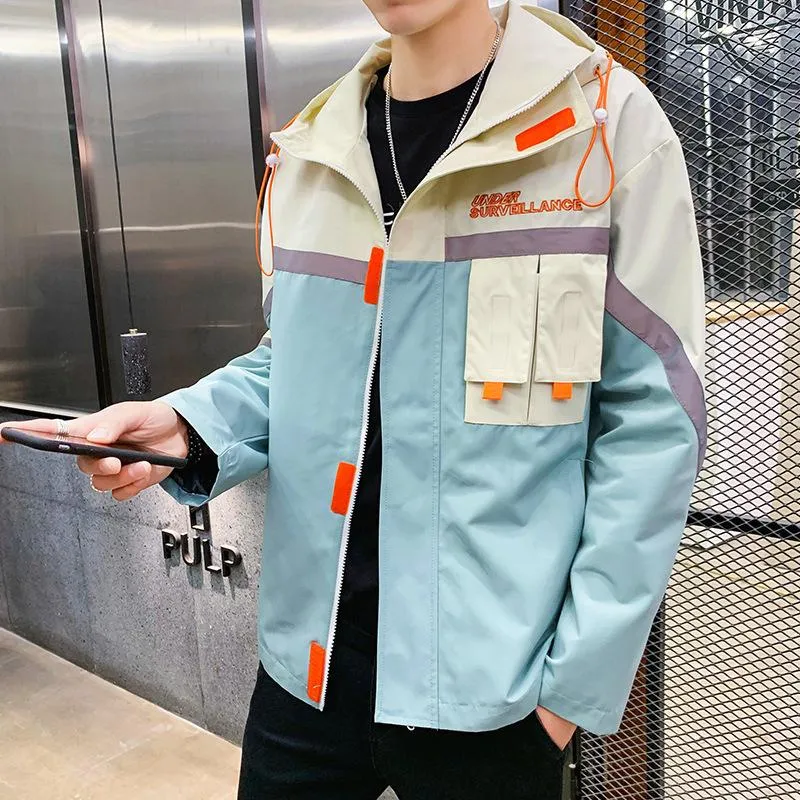 남자 재킷 2021 가을 코트 자켓 젊은 학생 후드 패션 슬림 피팅 한국어 톱 달리기 레저 스포츠 멀티 포켓 브랜드 남성