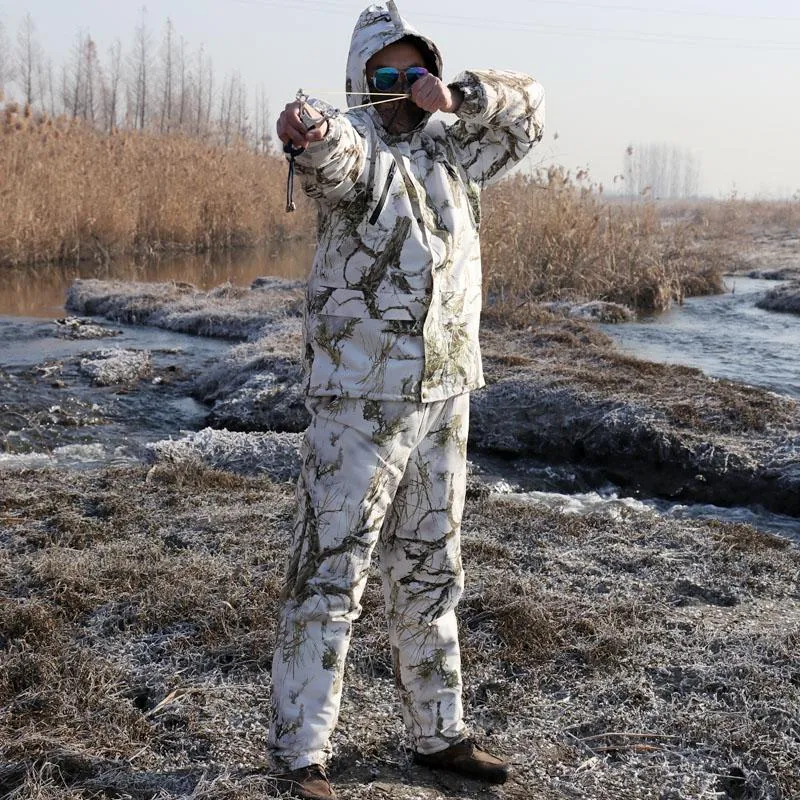 Hunting Jackets Winter Men's Snow Bionic Camouflage Suit Waterproof Warm  Fleece Outdoor Fishing Jacket Pants 2Pcs Sets Male