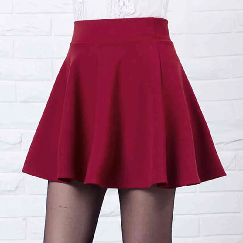Sexy Women's Stretch High Waist Plain Skater Flared Pleated Casual Cotton Mini short Skirt 2019 Fashion Red Pleated Skirt G220309