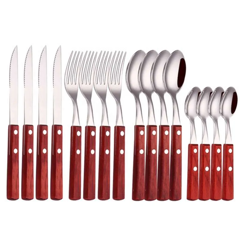 Kök porslin rostfritt stål bestick uppsättning gafflar skedar knivar dinnerware silverware middag 16st spegel miljövänlig 210928