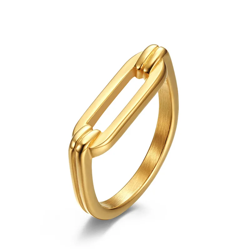 女性のための古典的な中空の幾何学的指輪のための幾何学的な指のリングシンプルな3mmステンレス鋼の婚約バンド2021ジュエリー記念日