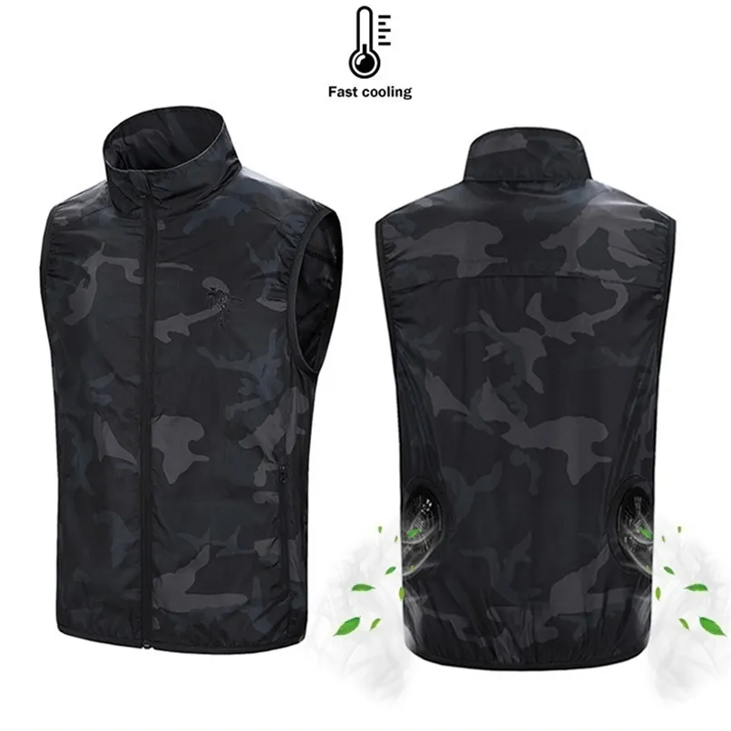 PARATAGO Summer Cooling Fan Vest USB Smart Charging Clothing Men Women Outdoors Sunscreen Skin Jacket Breathable Cool Suit PC101 210923