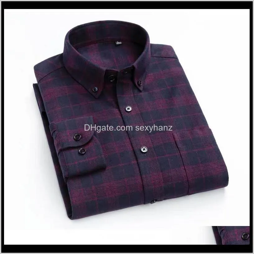 fashion men`s shirt lapel long sleeve scrub thickened plaid print casual top slim men`s shirt cotton