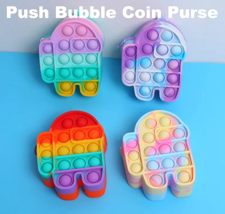 Fidget Toys Coins Purse Colorful Push Bubble Sensory Squishy Stress Reliever L'autisme a besoin d'anti-stress Rainbow Adult Toy petits sacs pour enfants CC8899