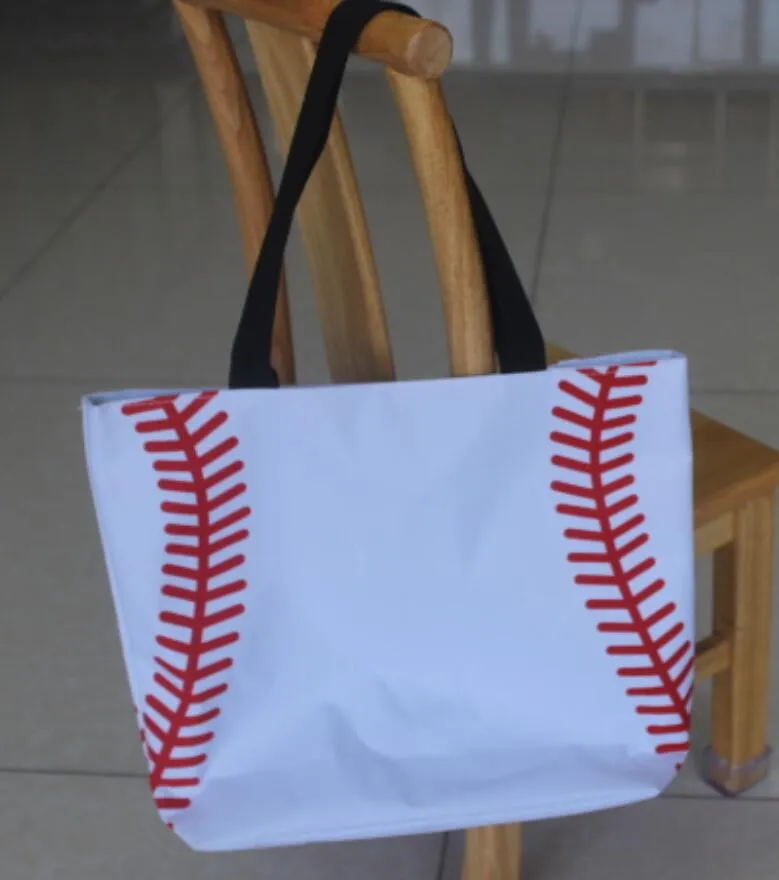 NUOVE borse da baseball con cuciture Borsa da 16,5 * 12,6 * 3,5 pollici con manico in rete Borsa a tracolla, Stampe sportive Borsa a mano Tote Canvas Sport Travel Beach