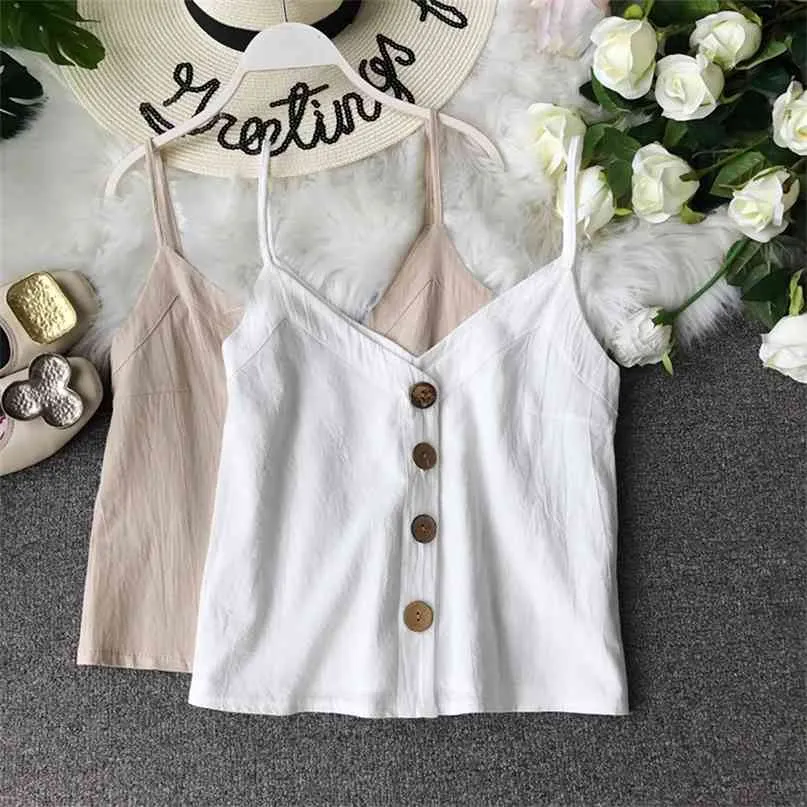 Women Sleeveless Bottom Shirt Retro Chic Chiffon Vest Lady Single Breasted Short Crop Tops Outside Wearing Camis F056 210527