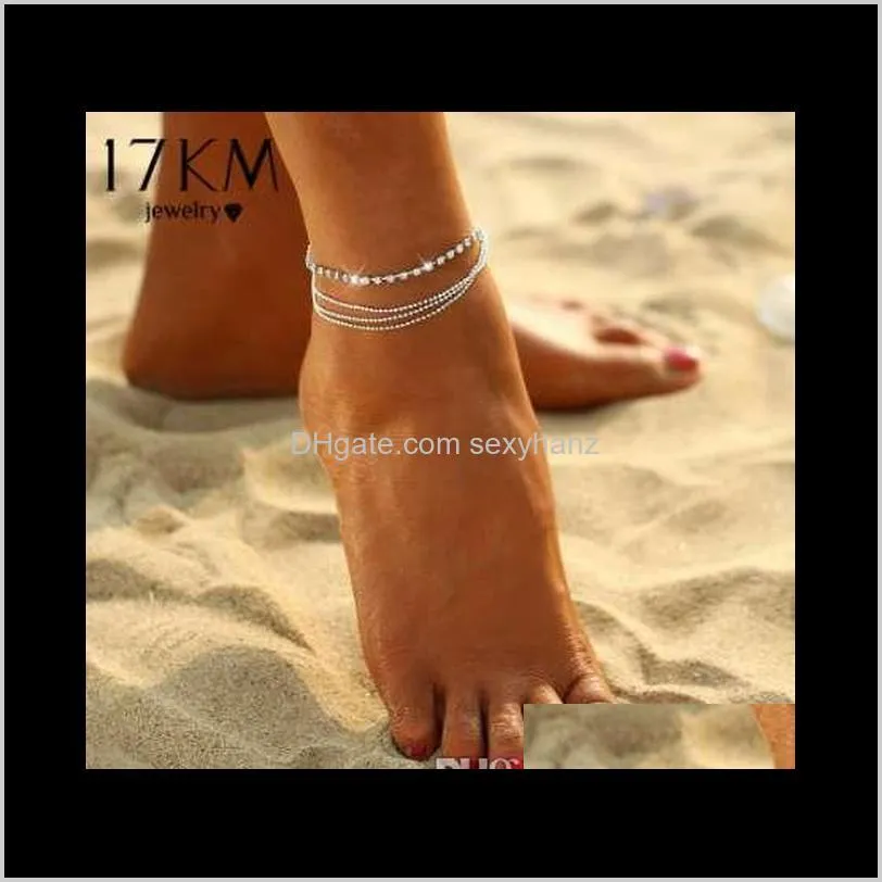 17km 1 pc multi-layer sexy crystal anklet foot chain summer bracelet charm anklets beach foot wedding jewelry gift