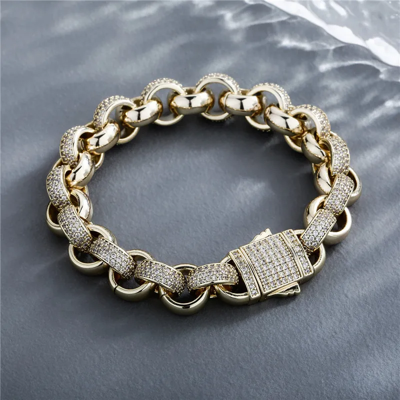 Kubansk länkkedja armband 18k guldpläterade charm armband iced ut full zircon mens mode smycken