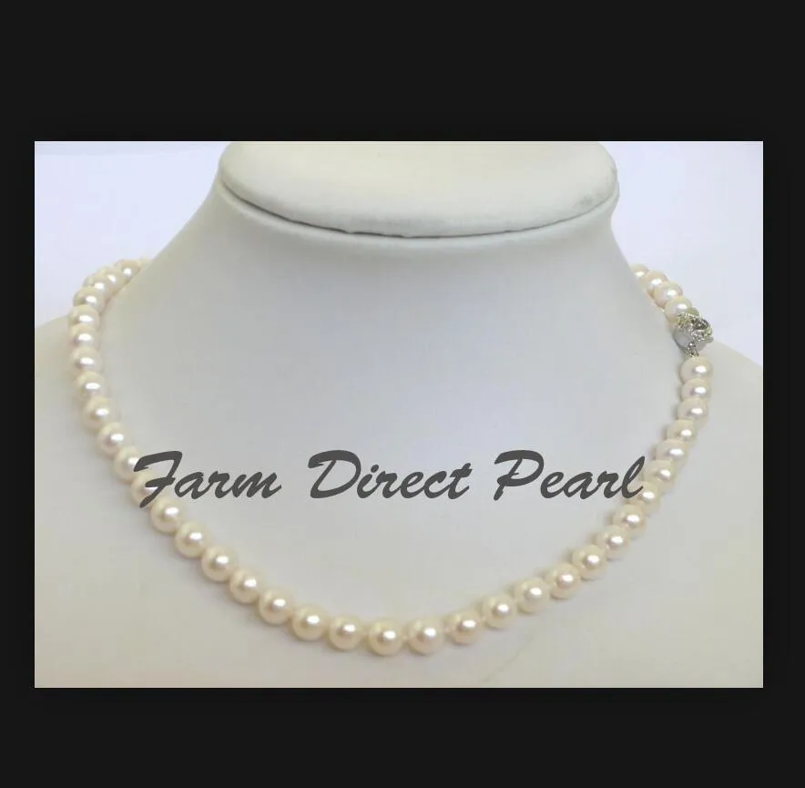 Feine Perlen Schmuck natürlicher 15 Zoll Kinder 7-8mm Runde weiße Perlenkette