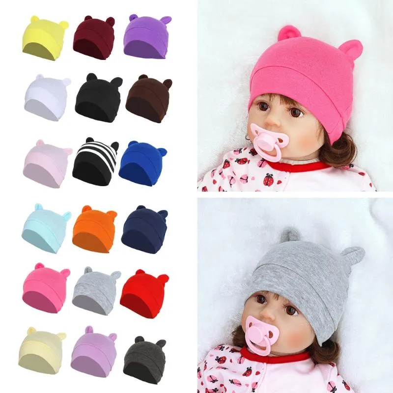 Kepsar hattar söta öron baby hatt solid färg beanie född spädbarn toddler höst vinter bonnet dusch gåvor