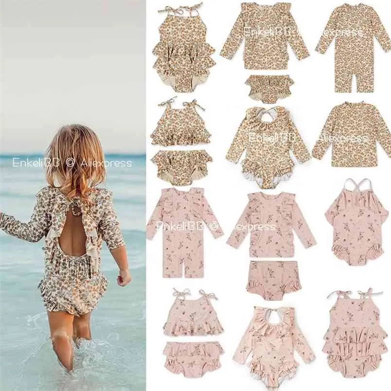 KS Girl Swimming Suit Boy Wear Flower Children Brand Hawaii Clothes Kids SwimWears Sister Brother Matching 210619