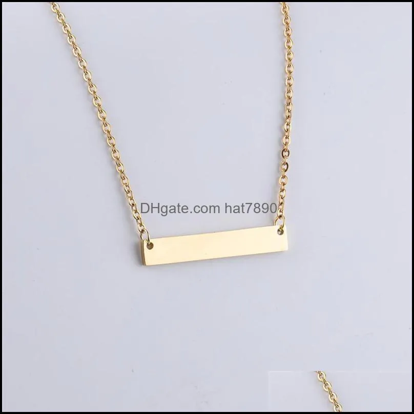 Blank Bar Pendant Necklace Stainless Steel Gold RoseGold Silver Charm Pendants Jewelry For Buyer Own Engraving DHL