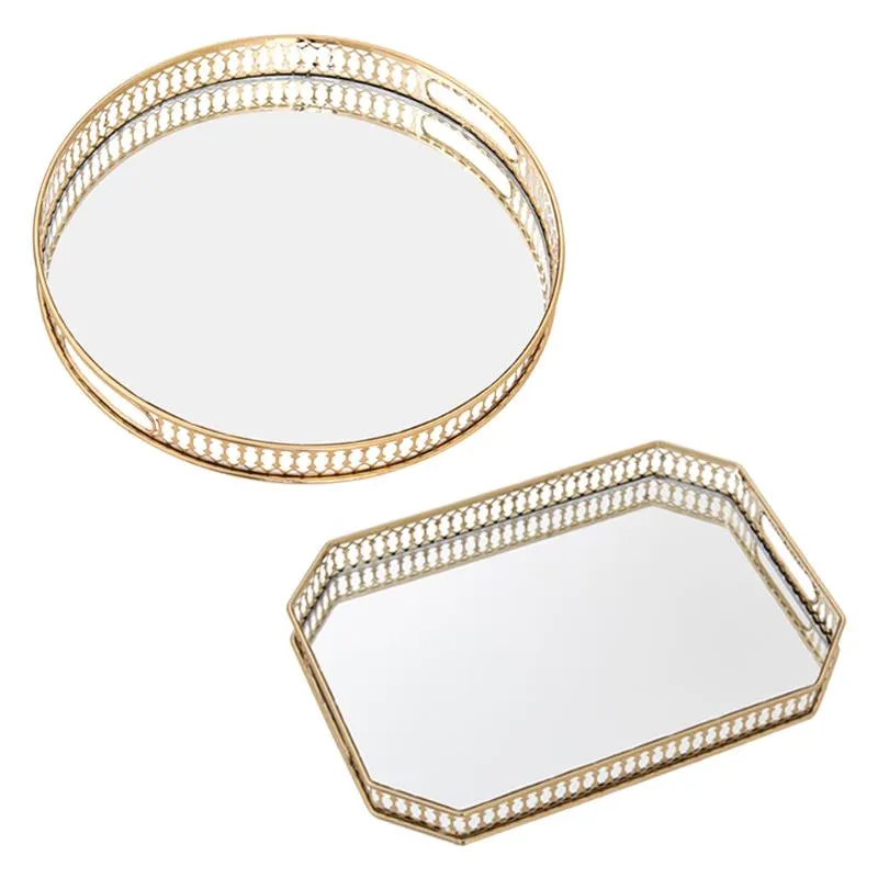 Organização de armazenamento de cozinha Gold Mirror Vaity bandeja de maquiagem Cupcake Snack Serving Plate