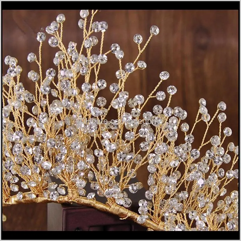 super shiny rhinestone crown bride headdress headband tiara hairband golden crown earring necklace set hair jewelry