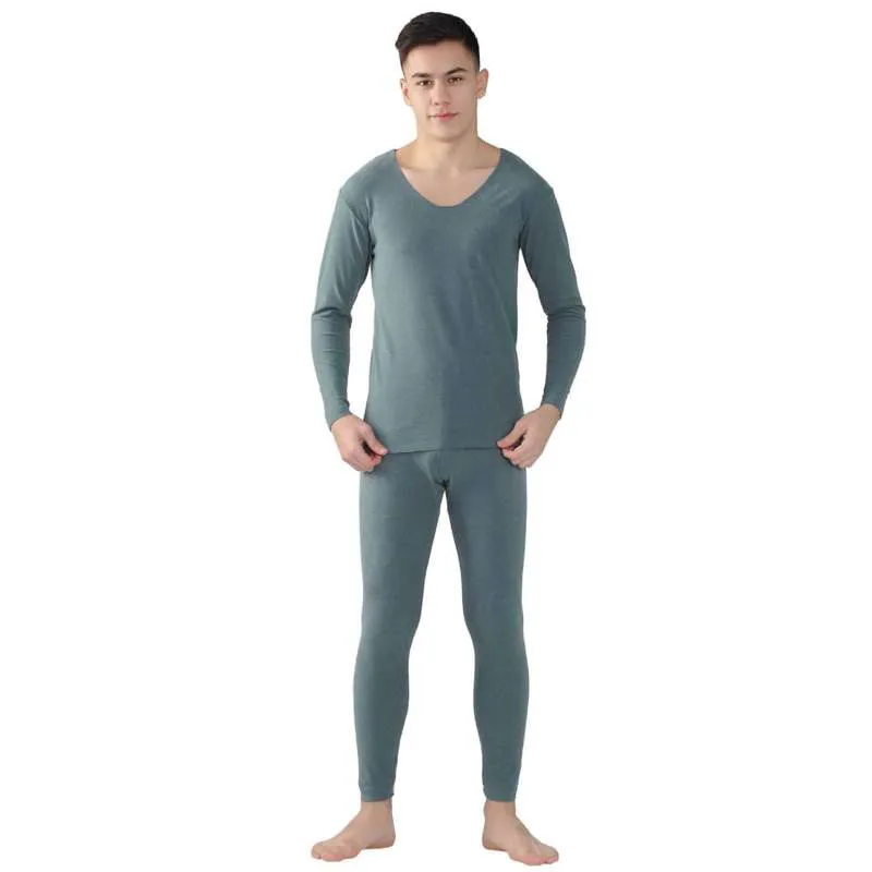 Men Spring Pajamas Suit Plus SIze Solid Warm Sleepwear Nightwear 2PCS Shirt&Pant Sleep Set Male Homewear Pijama Pyjamas 210928