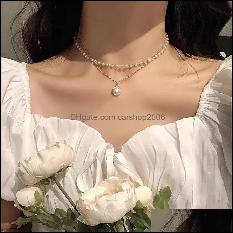 Fashion Pearl Necklace Cute Double Layer Link Chain Pendant Neck Pendants Necklaces Women Jewelry Accessories Classic Gift Chains