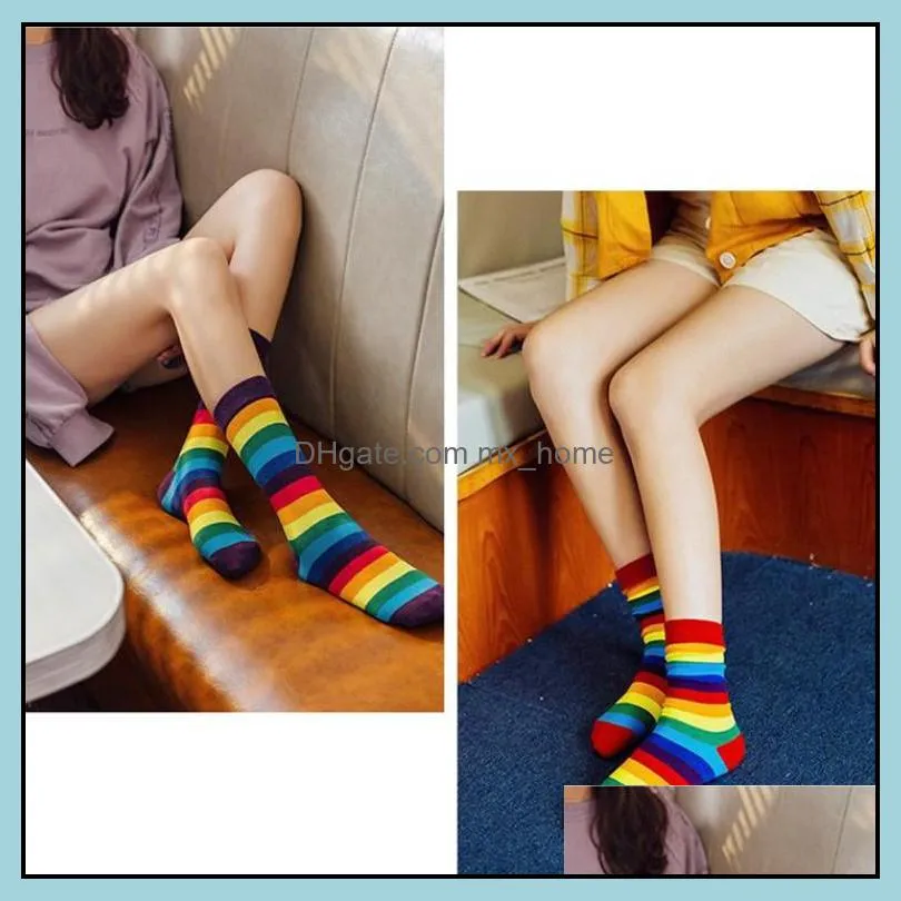 Colorful Striped Rainbow Socks Women Striped Fun Crazy Cotton Novelty Multicolor Art Fashion Girls Casual Pair Crew Sock