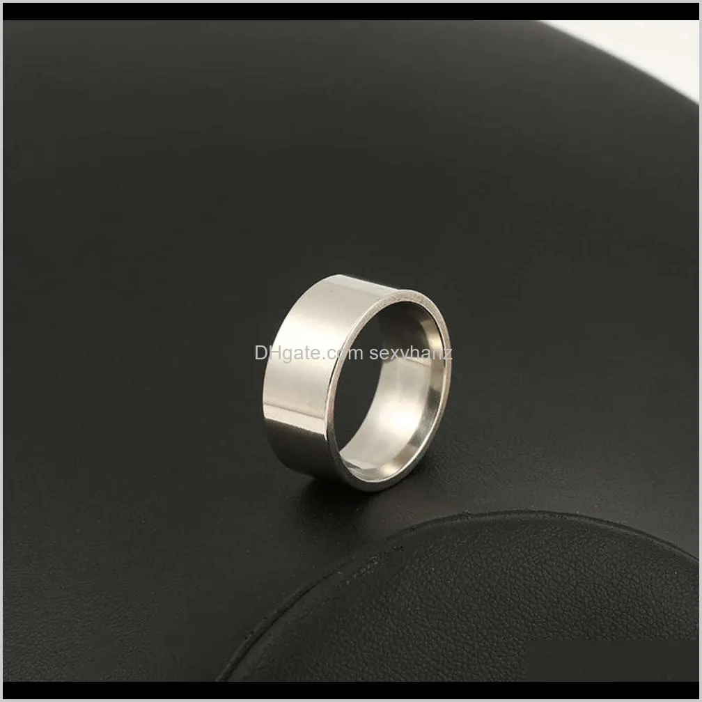 simple smooth plate stainless steel men`s bright gold and silver, lovers ring, 10mm