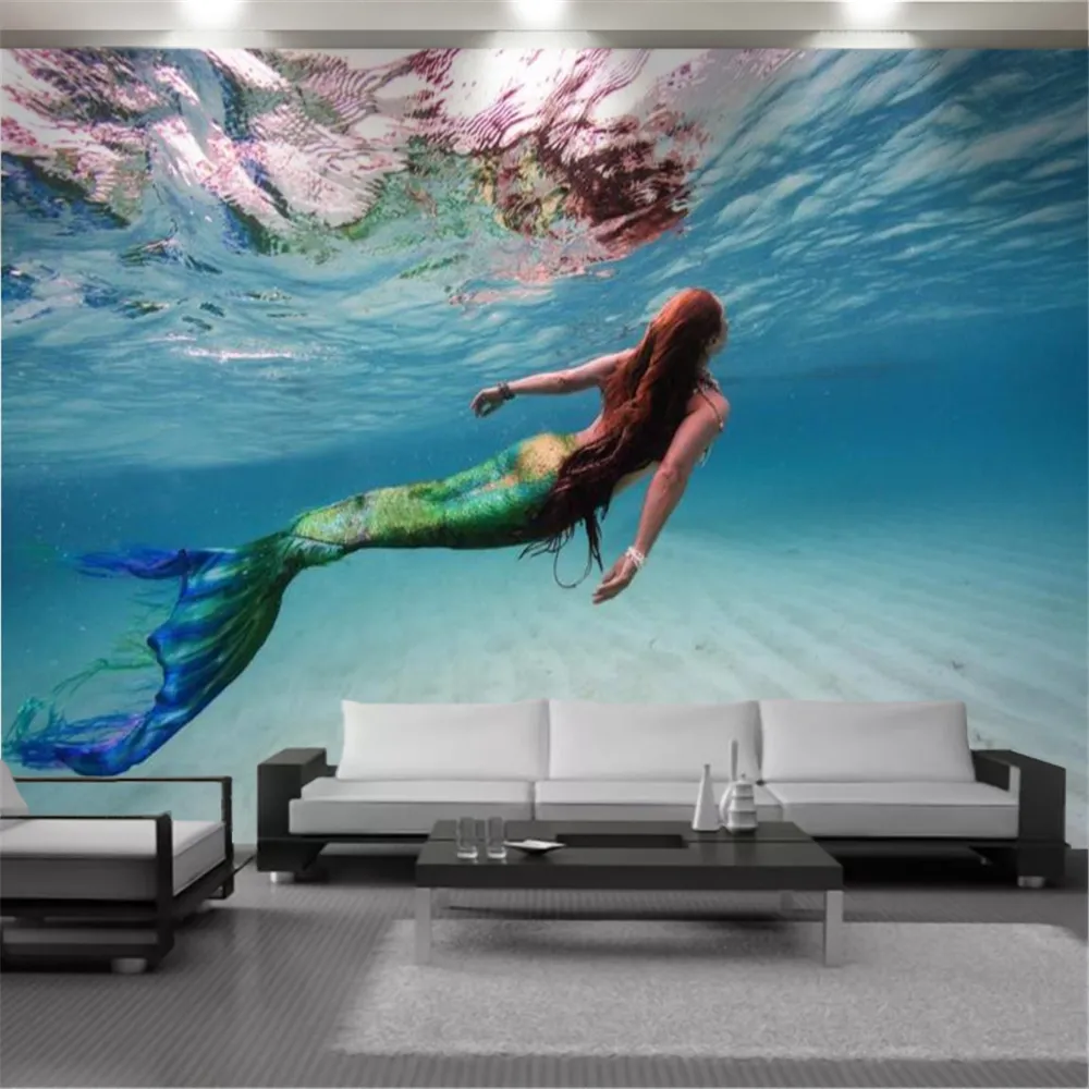 Papier peint Mural 3D romantique, belle sirène sous la mer, revêtement Mural moderne, décoration de maison, salon, chambre à coucher, peinture