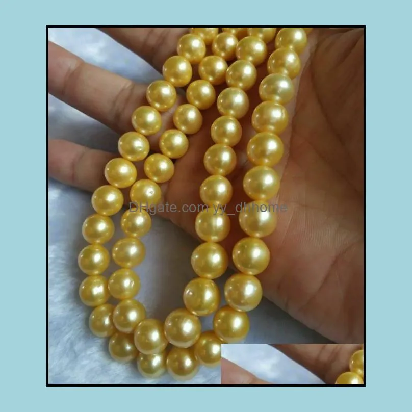 9-10mm Golden Natural Pearl Beaded Necklace 35inch Women`s Gift Bridal Jewelry