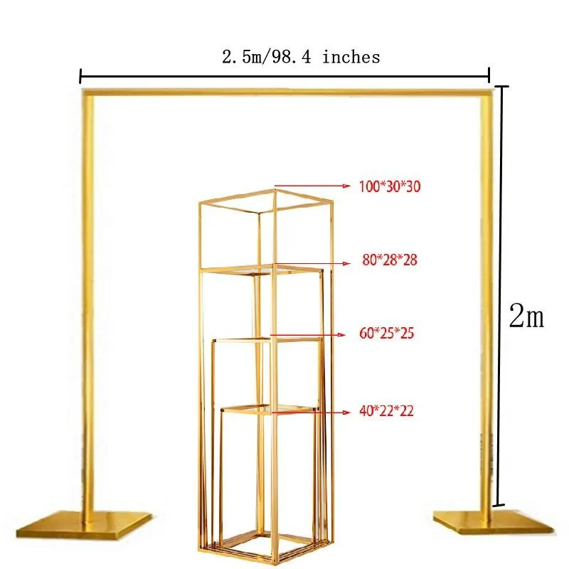 파티 장식 5pcs / lot 웨딩 소품 스퀘어 금속 아치 반짝이 골드 도금 배경 스탠드 스테이지 사각형 꽃