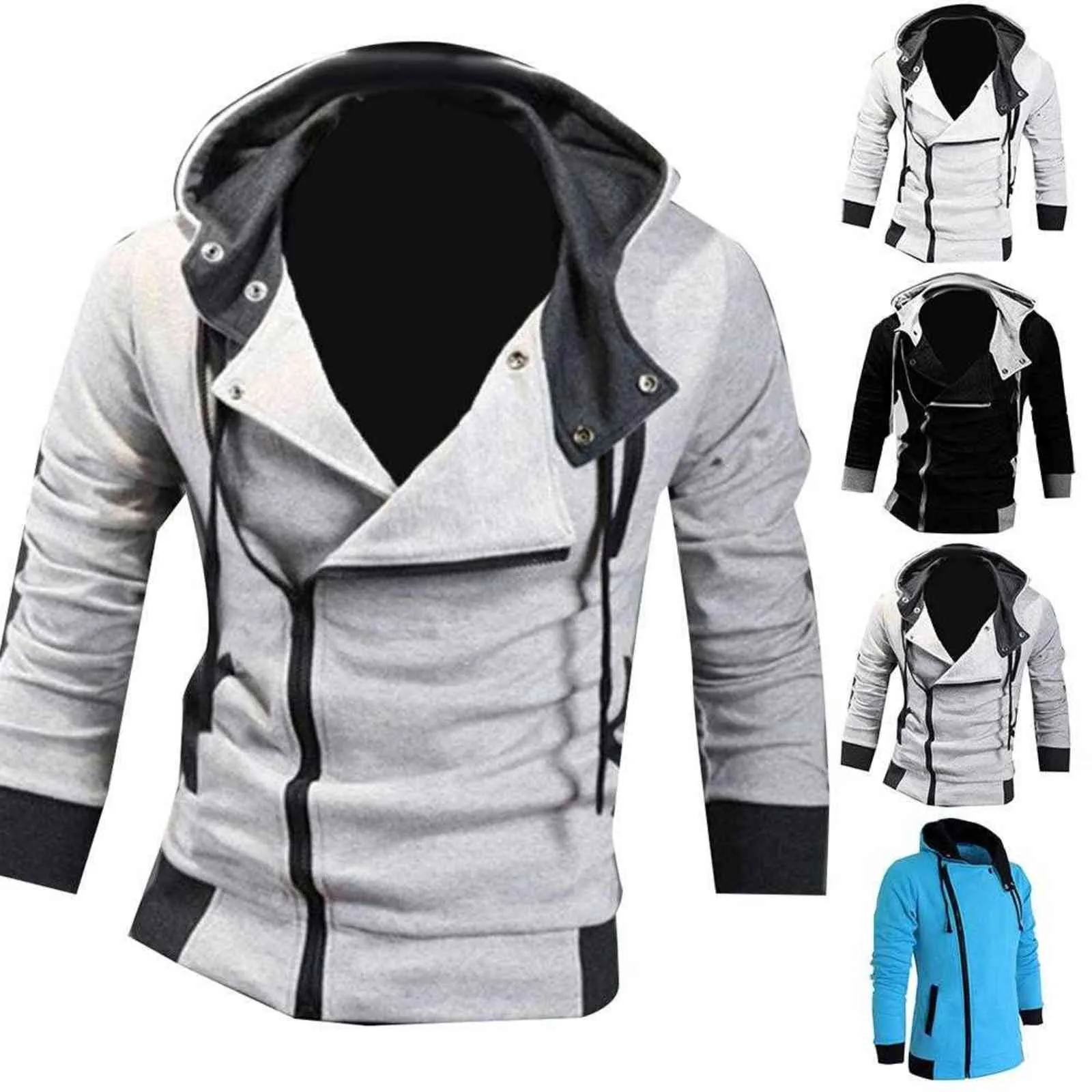 Sudadera de talla grande para hombre, chaquetas de otoño informales, abrigos de lana de Color sólido, ropa deportiva para hombre, chaquetas adelgazantes con cuello levantado H1112