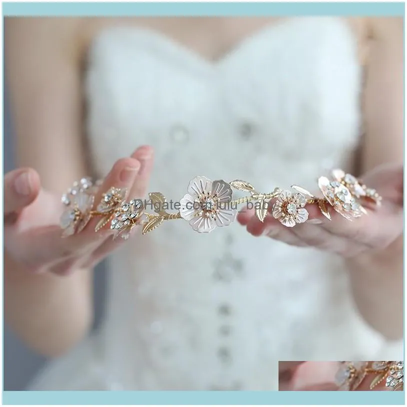 Vintage Gold Floral Leaf Wedding Tiara Women Hair Crown Handmade Crystal Bridal Hairband With Earrings Clips & Barrettes