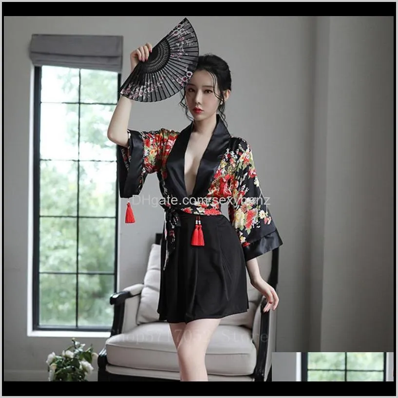 Ethnic Clothing Apparel Drop Delivery 2021 Sexy Kimono Dress Japanese Style Woman Haori Sakura Kawaii Girls Pajamas Yukata Bathrobe Geisha Un