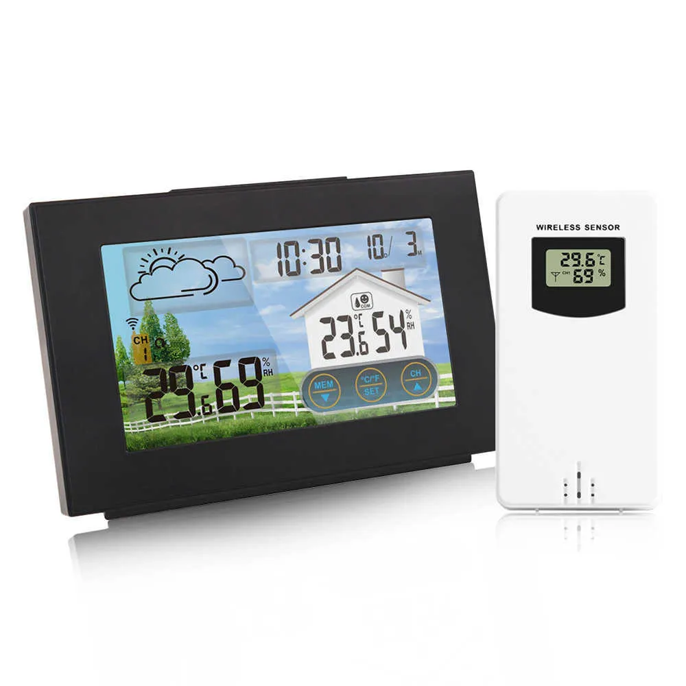 FanJu Wetterstation, Touchscreen, kabellos, für Innen- und Außenbereich, Temperatur- und Luftfeuchtigkeitsmesser, digitaler Wecker, 1–3 Sensoren, 40 Werkzeuge 210719