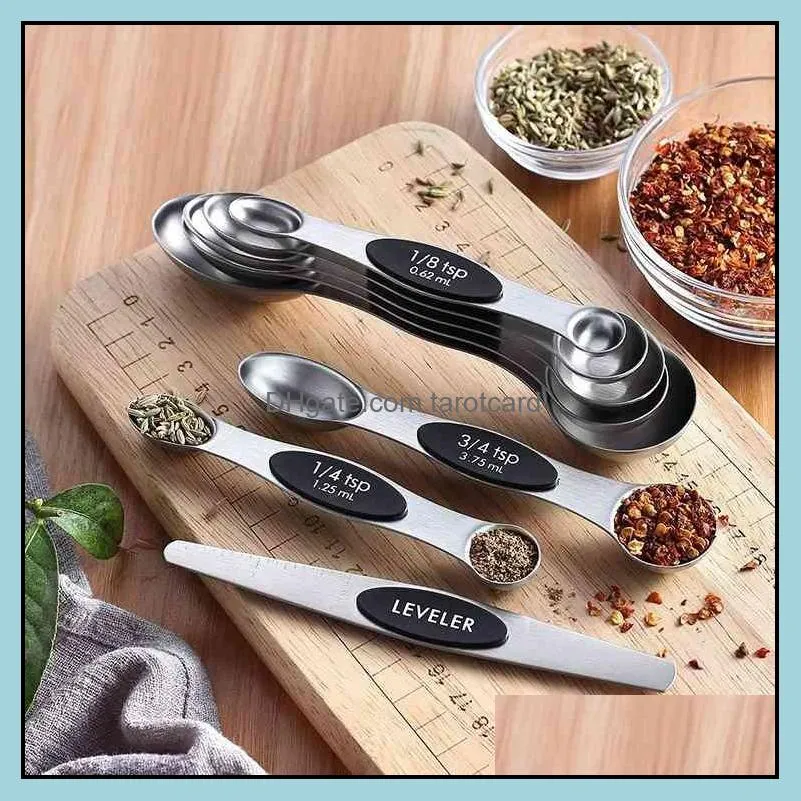 Magnetic Measuring Spoons 8 Piece Set Detach Double-Sided Design fits Spice Jars Perfect for Measuring Liquid & Dry Ingredients H-0068