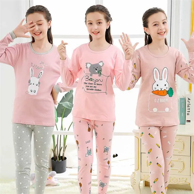 Teenage Girls Pajamas Autumn Long Sleeve Children's Clothing Boys Sleepwear Cotton Pyjamas Sets For Kids 9 10 12 14 16 Years 211130