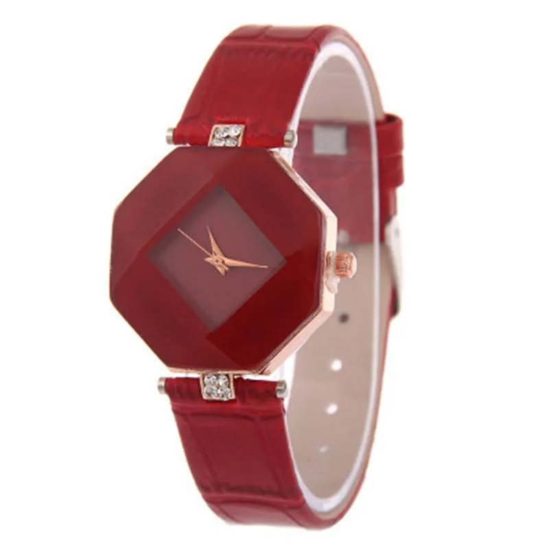 Montres-bracelets De Luxe Femmes Montres Gem Cut Géométrie Cristal En Cuir Quartz Montre-Bracelet De Mode Robe Montre Dames Cadeaux Horloge Relogio Feminino