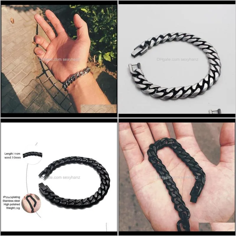 black bracelet men`s stainless steel accessories men cuban link chain on hand retro charm simple bracelets hip hop punk