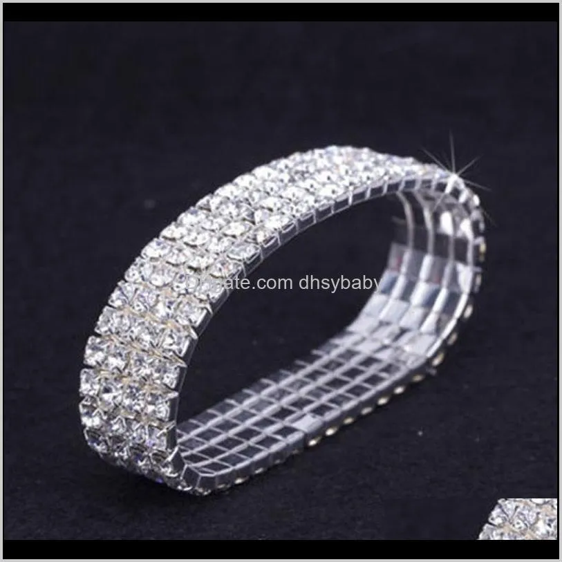 Bracelets Bijoux Drop Delivery 2021 12 Pièces Lot 4 Rangées Cristal Diamante Strass Élastique Bracelet De Mariée Bracelet Stretch En Gros De Mariage