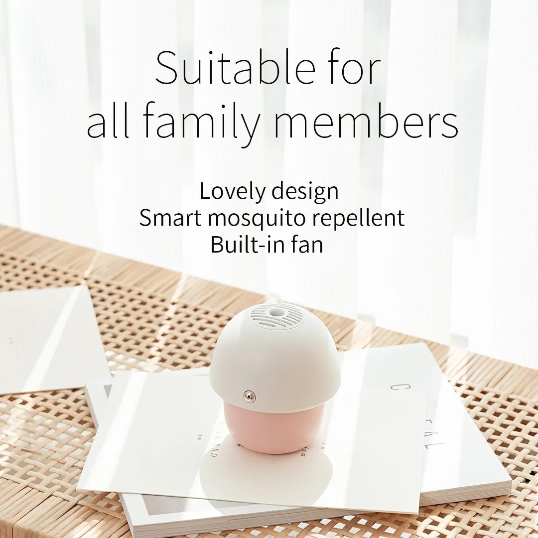 Lovely Design Mushroom Smart Electronic Mosquito Repellent Inbyggd fläkt Lämplig för alla familjemedlemmar typ C laddning Små elektrisk myggor Repeller