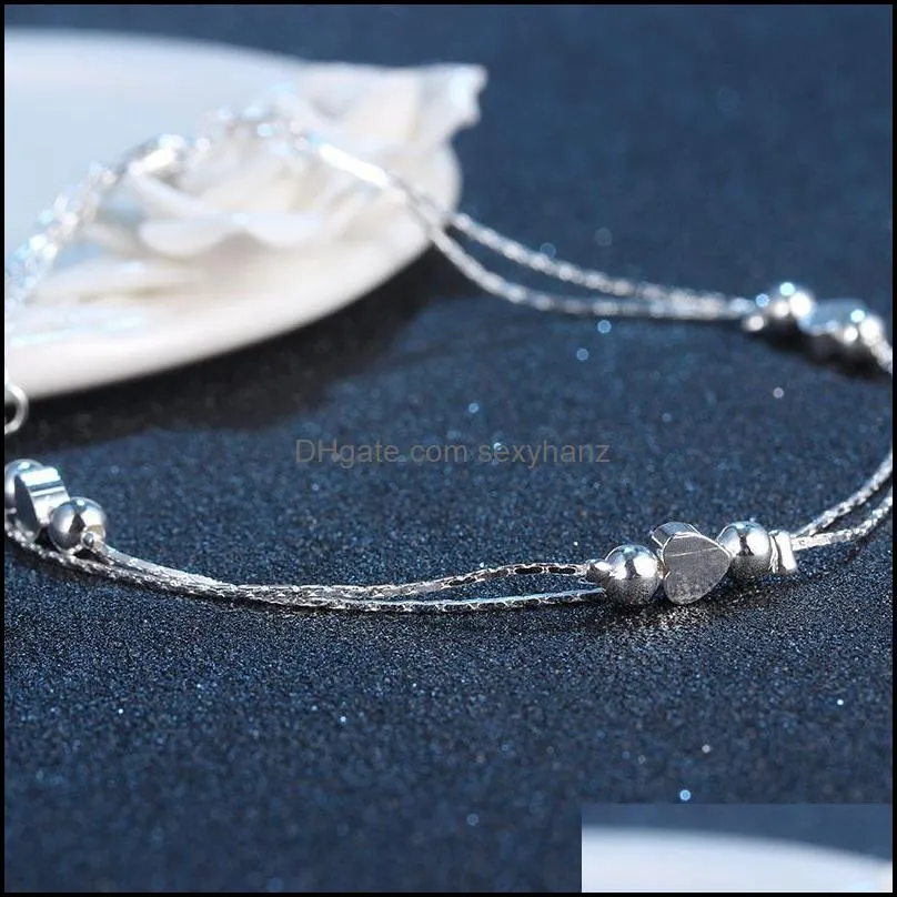 European Fashion Woman Girl Party Birthday Wedding Gift Star Beads Two Lines 925 Sterling Silver Anklet Wholesale Anklets