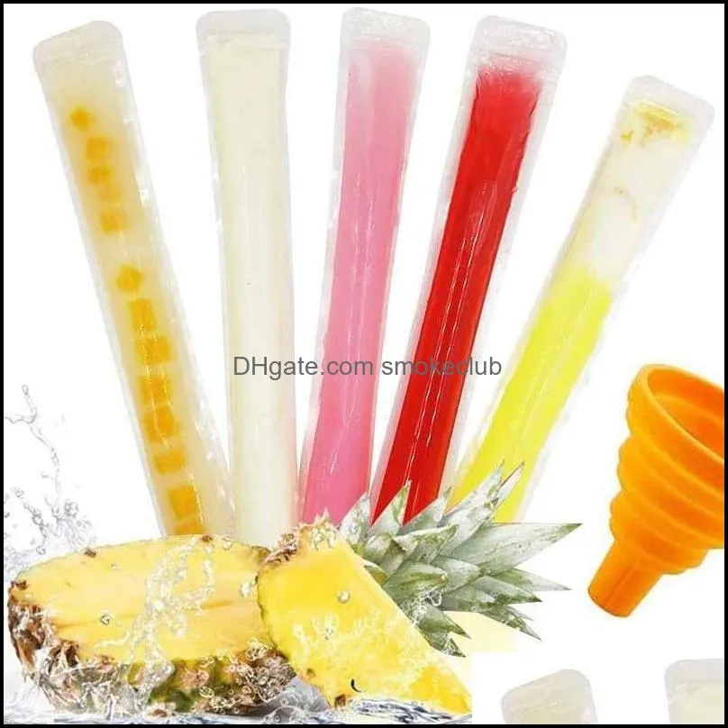 Disposable Ice Tools Popsicle Mold Bags, BPA Free, Freezer Tubes with Zip Seals for Yogurt Sticks, Juice, Fruit Smoothies, 100pcs/pack Include A Funnel 8.6*2.3, 11*2.2