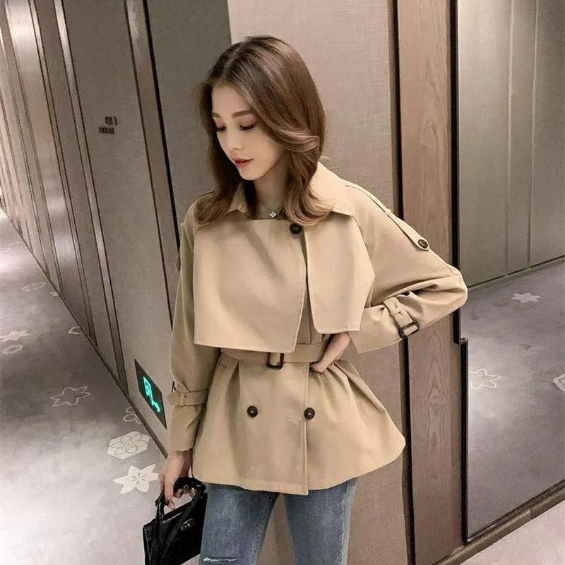 Korean Style Korean Trench Coat Female Loose Fit, Short Height, British