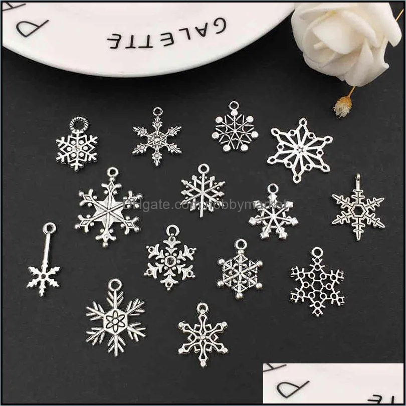 Luxury Brand Necklace Mixed Christmas Snowflake Charms Pendants Fit for Bracelet Jewelry Making Diy Handmade Antique Silver Acc