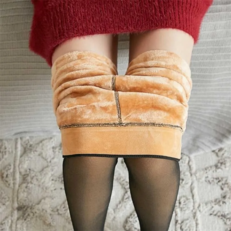 Winter Warm Pantyhose Women Super Elastic Sexy Slim Solid Color For Casual Fashion Plus Velvet Thick Tights 211221