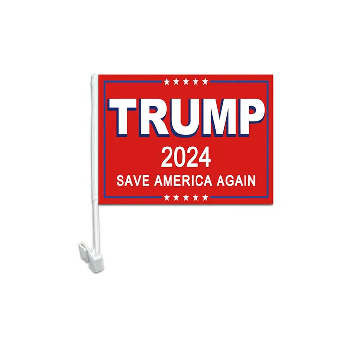 Drapeau de voiture American Again Trump 30 x 45 cm, une couche en polyester 100D, impression sur un côté avec 80 % de fond perdu