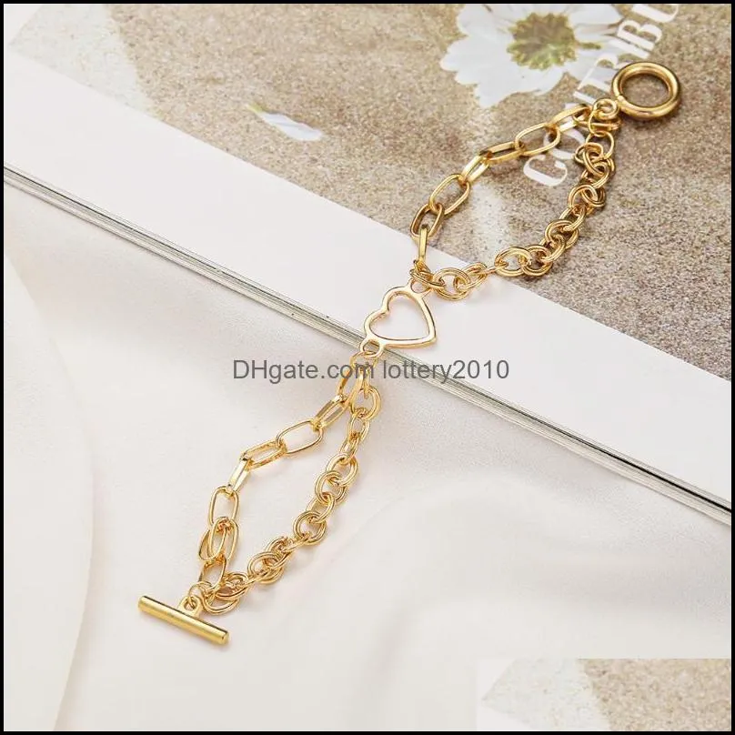 Link, Chain Unique Trendy Multilayer Gold Heart Link Statement Bracelets For Women Vintage Punk Chunky Bracelet Jewelry