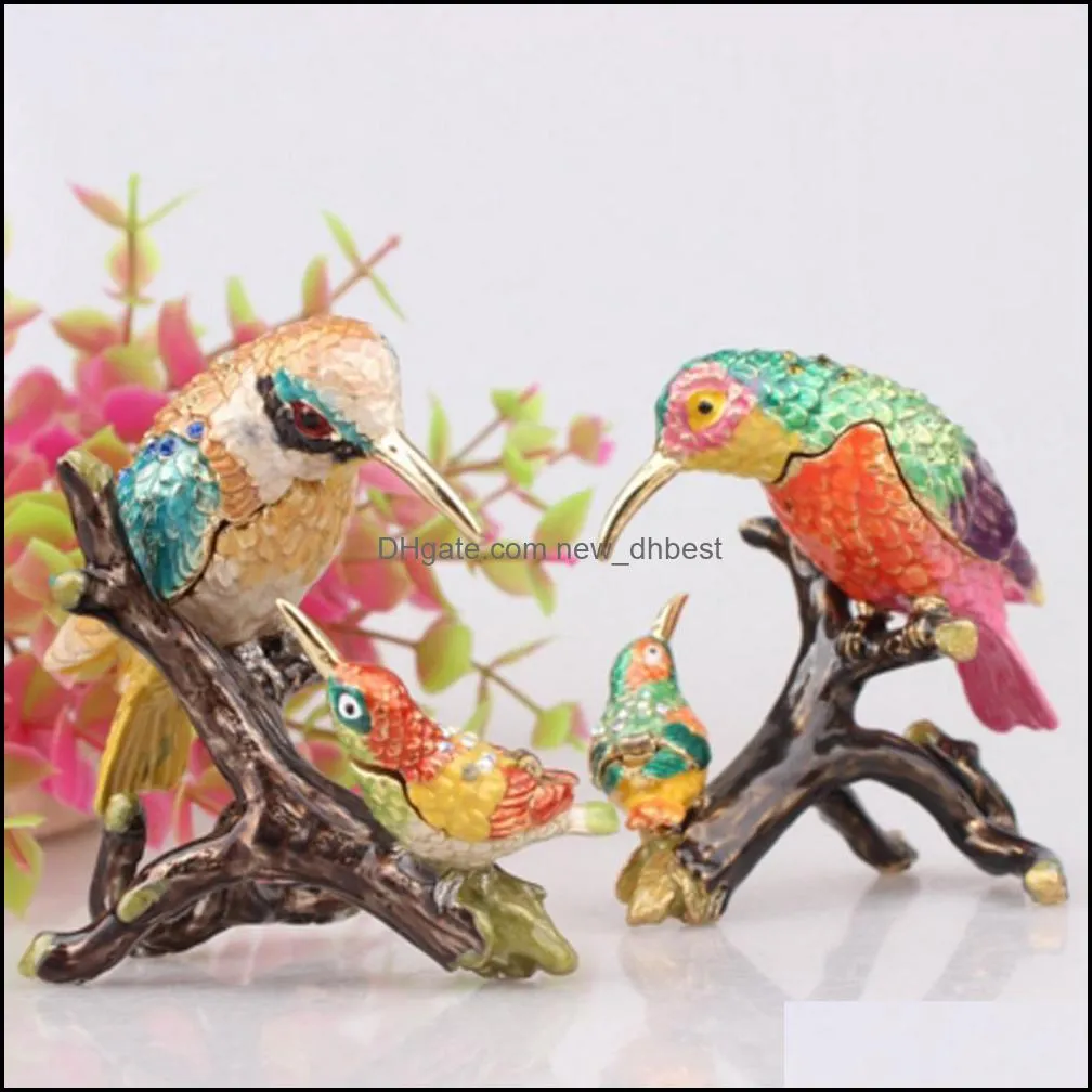 faberge bird bejeweled trinket box crystal jewelry box for ring metal home decor birthday gift collectibles hinged keepsake box