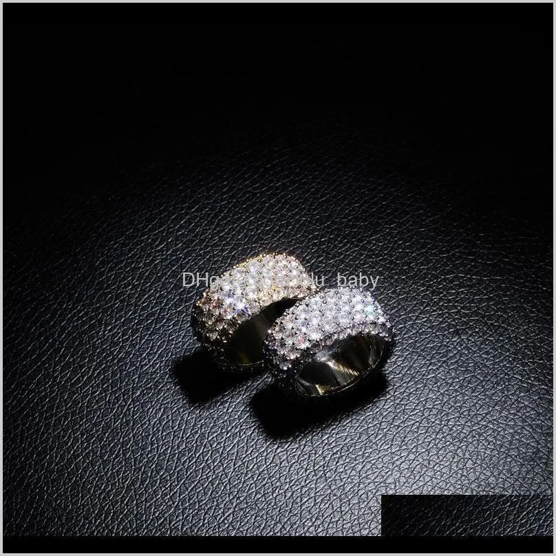 hip hop 3 rows cz ring full bling iced out wedding rings micro pave zircon for men women