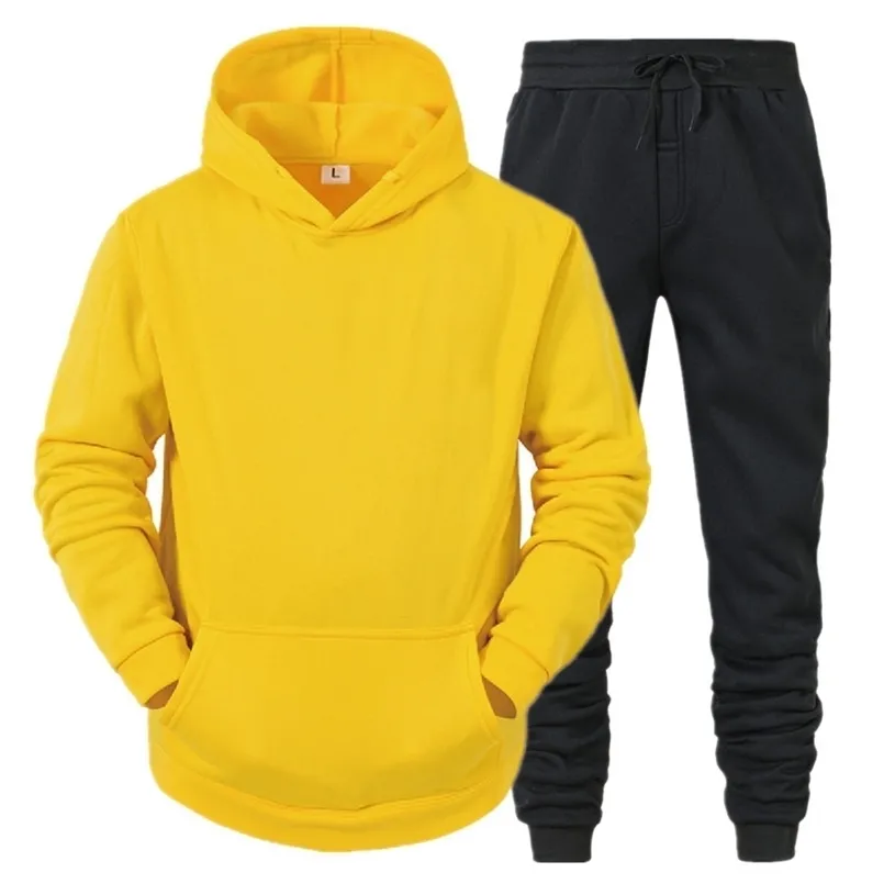 Tuta da uomo con cappuccio Tuta sportiva Tute Autunno Inverno Due pezzi Completi oversize con cappuccio Streetwear 211230